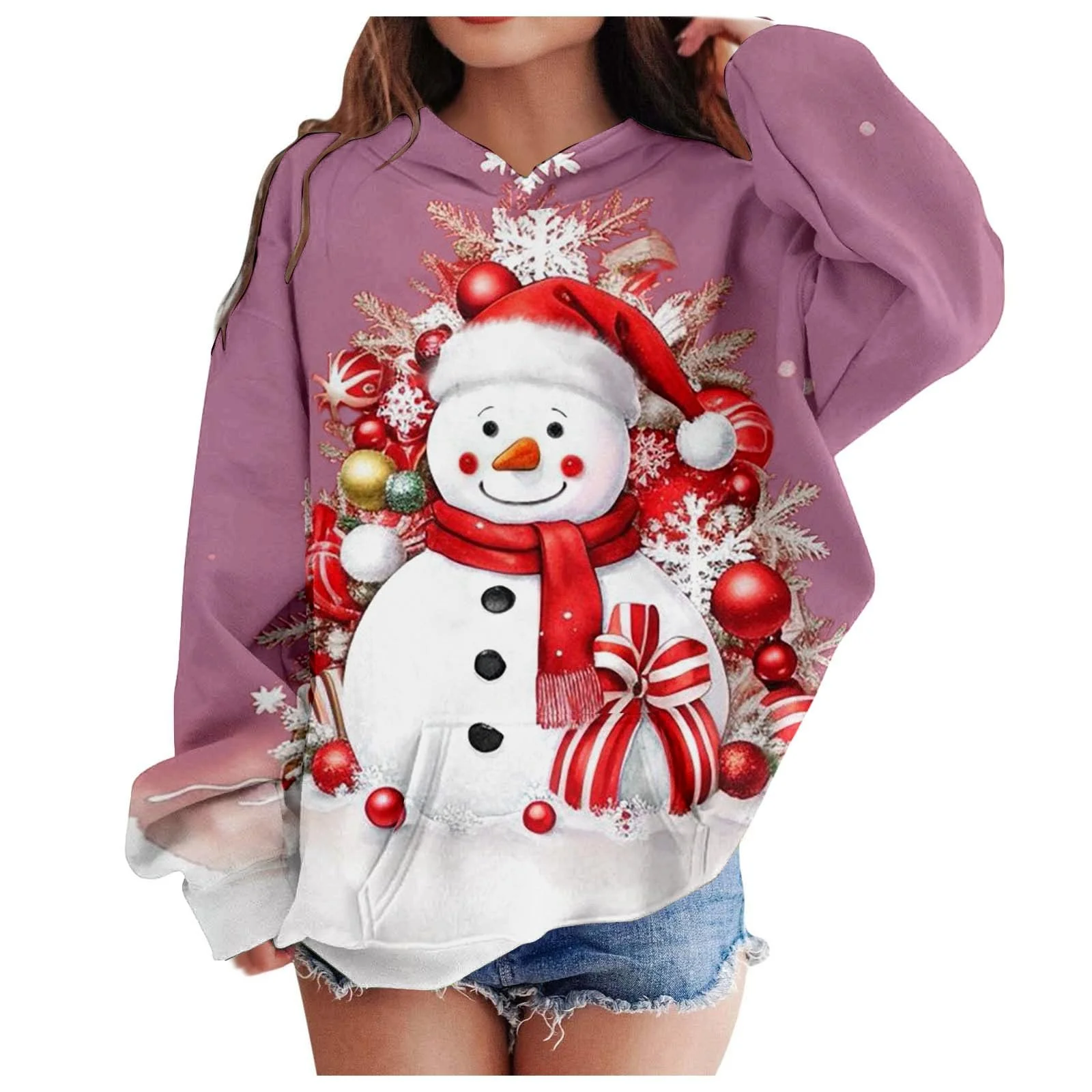 Рождественская толстовка для девочки, уродливый рождественский пуловер с капюшоном, рождественский свитер с длинными рукавами и рождественским мотивом, уютный рождественский наряд, повседневные рождественские топы, фото №5 Рождественская толстовка для девочки, уродливый рождественский пуловер с капюшоном, рождественский свитер с длинными рукавами и рождественским мотивом, уютный рождественский наряд, повседневные рождественские топы, фото №5