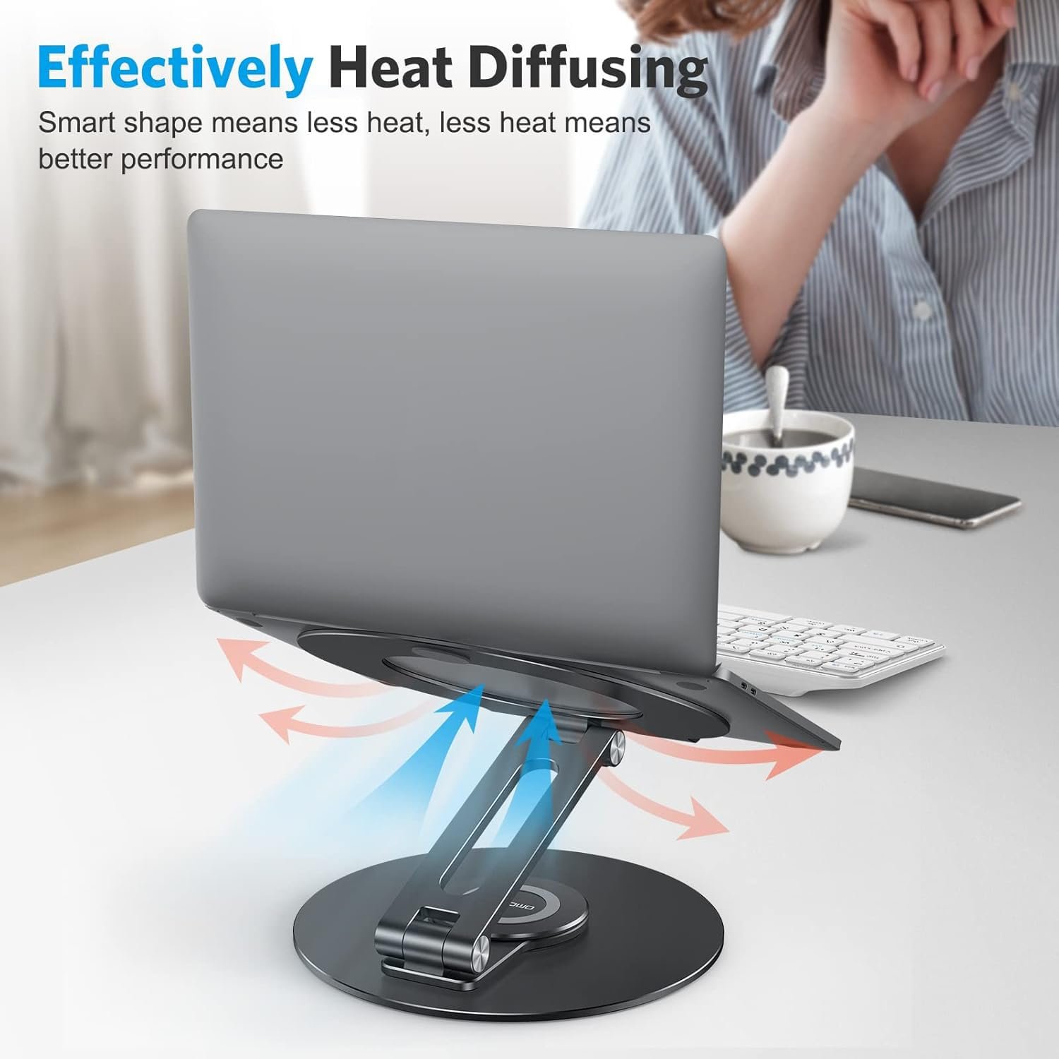 Підставка для ноутбука OMOTON з обертовою на 360 градусів основою, складаний тримач, ноутбуків до 16 дюймів, чорний, фото №9