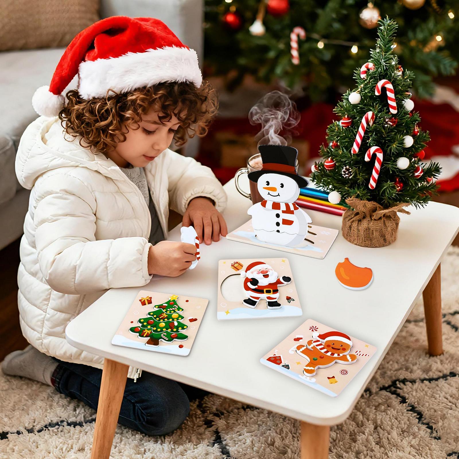 Набор деревянных пазлов Рождественские Монтессори 4 шт, фото №6