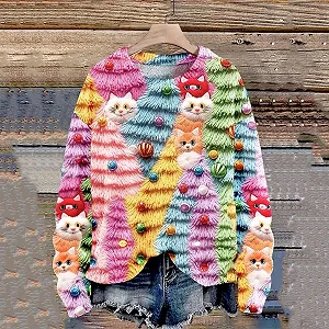 Рождественская кофта Женская с длинными рукавами Рождественский принт Рождественский джемпер Рождественская кофта Круглый вырез Рождественский джемпер Рождественские топы Рождественская кофта Красивая блузка synthetic.ua - Фото 1