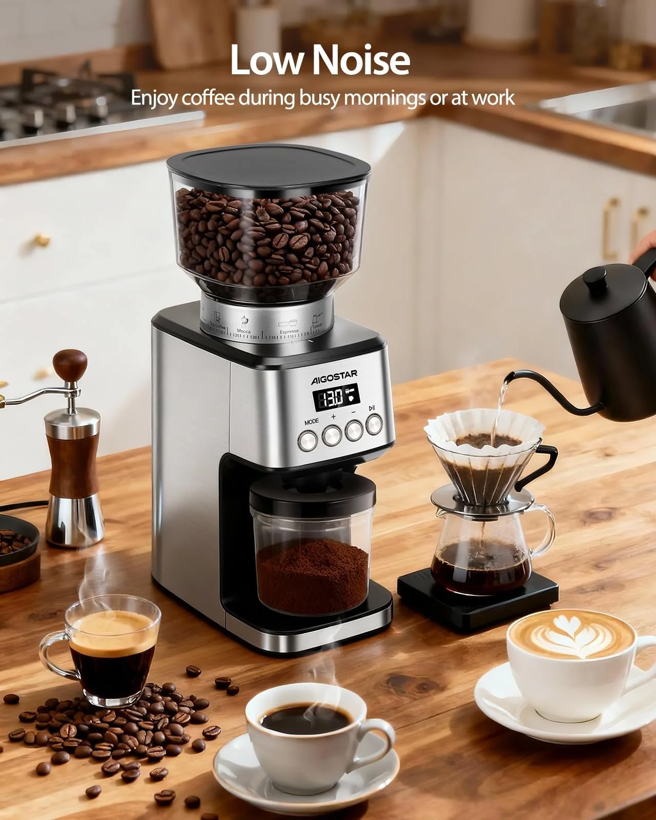 Кавомолка Aigostar Electric, конічна, 52 налаштування помелу, срібляста, фото №9