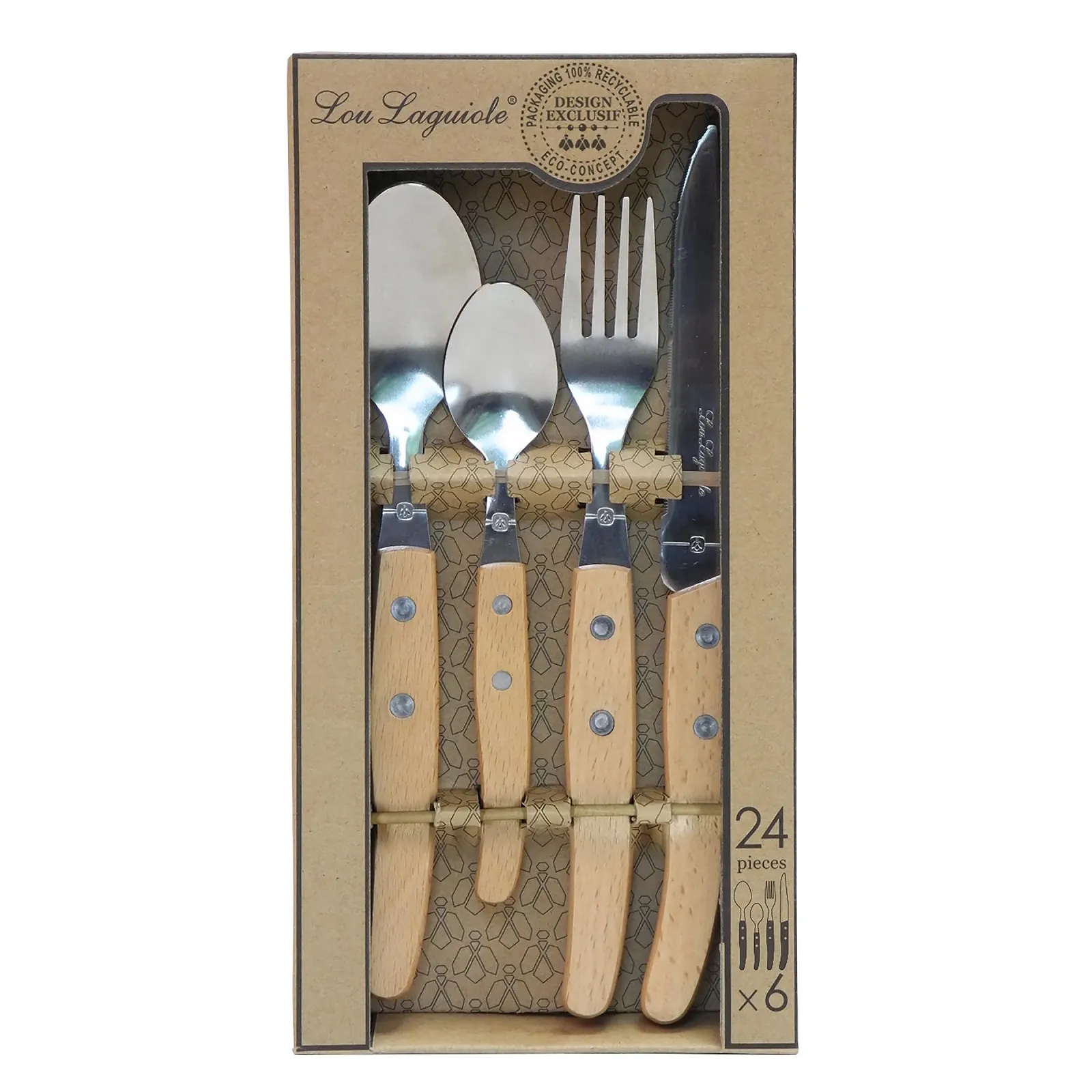 Набір столових приборів Lou Laguiole CANOPÉE 24 шт з високоякісними дерев'яними ручками, фото №3 Набір столових приборів Lou Laguiole CANOPÉE 24 шт з високоякісними дерев'яними ручками, фото №3