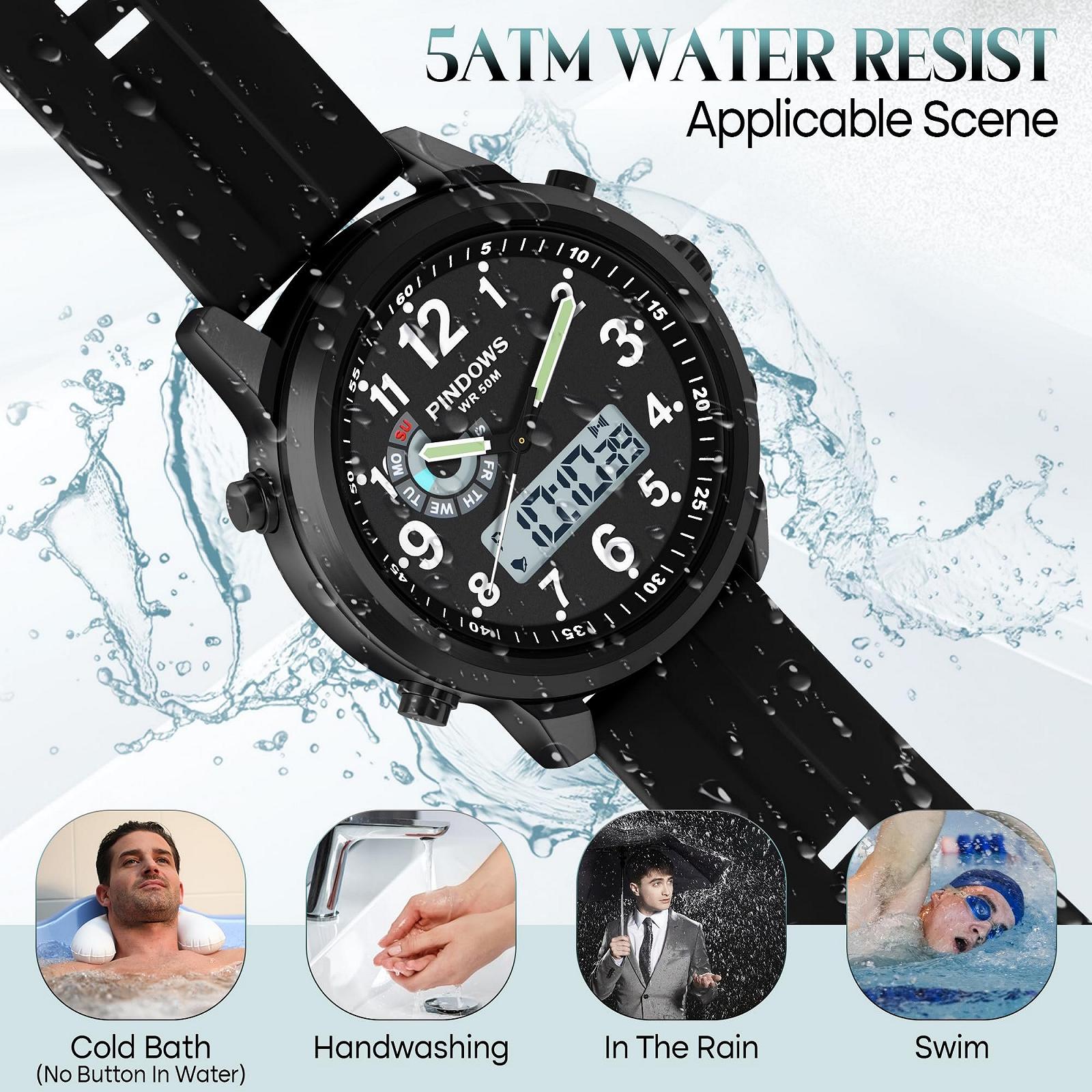 Чоловічий годинник PINIDOUS Military Digital Analogue Quartz Waterproof Sport Outdoor Multifunctional Stainless Steel Classic Stylish Fashion Casual Business Watch, фото №7