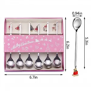 Ложка AXspeed Рождественская, набор 6 штук, из нержавеющей стали с рождественским кулоном, ложка для смешивания кофе, чайная ложка, десертная ложка, в подарочной коробке synthetic.ua - Фото 1