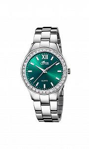 Женские часы Lotus 18883/7 из нержавеющей стали со стеклянными камнями, серебристо-зеленый, 32.5 мм, водостойкость 5 бар, серебристо-зеленый, браслет - Фото 1