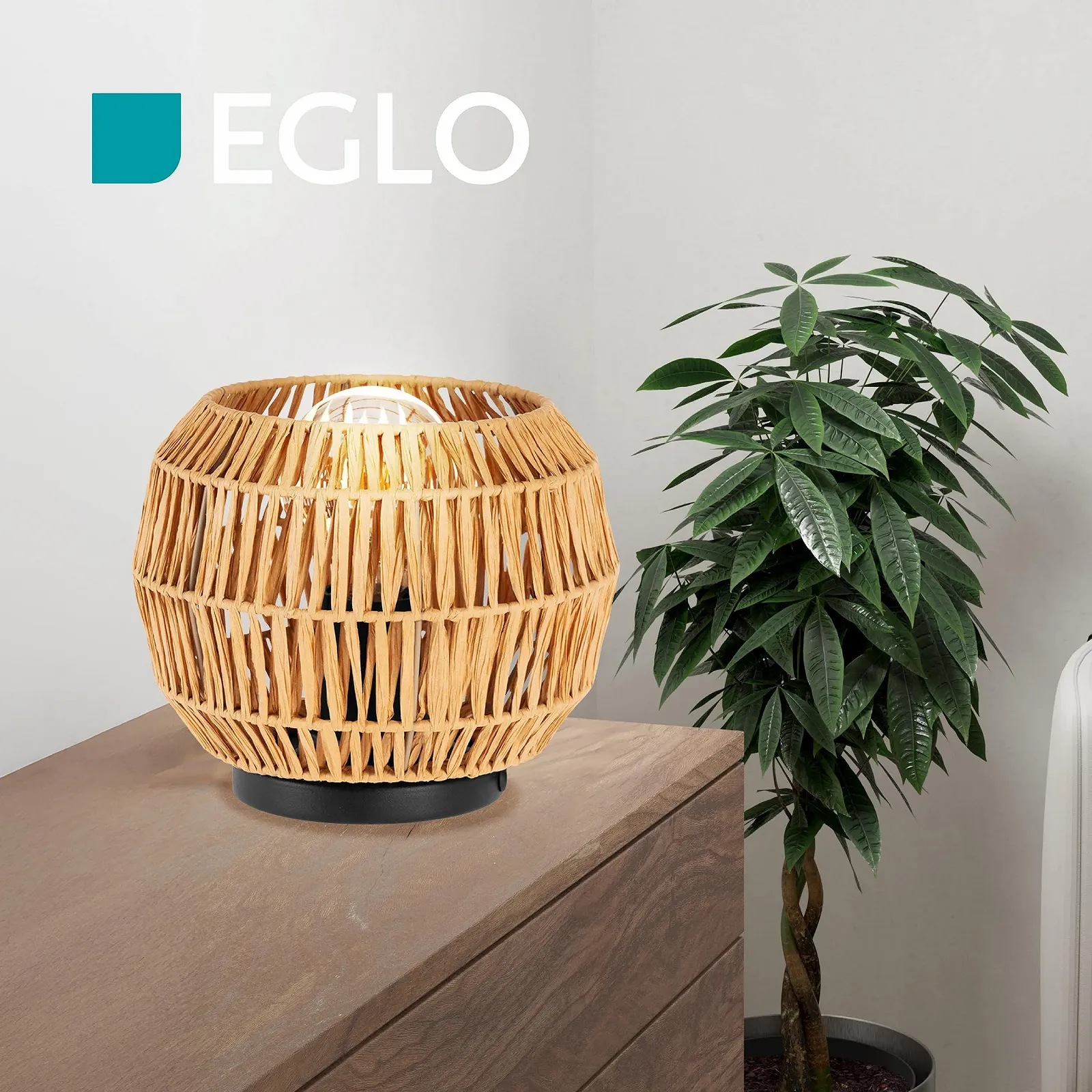 Настільна лампа EGLO Sheldon E27 з паперу рафії Ø 21 см, фото №3