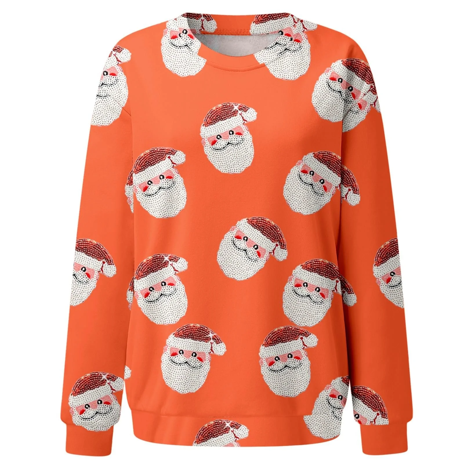 Рождественский джемпер Женский Хлопок с принтом Санта Клауса Зимний джемпер с длинными рукавами и круглым вырезом Большие размеры, фото №3 Рождественский джемпер Женский Хлопок с принтом Санта Клауса Зимний джемпер с длинными рукавами и круглым вырезом Большие размеры, фото №3