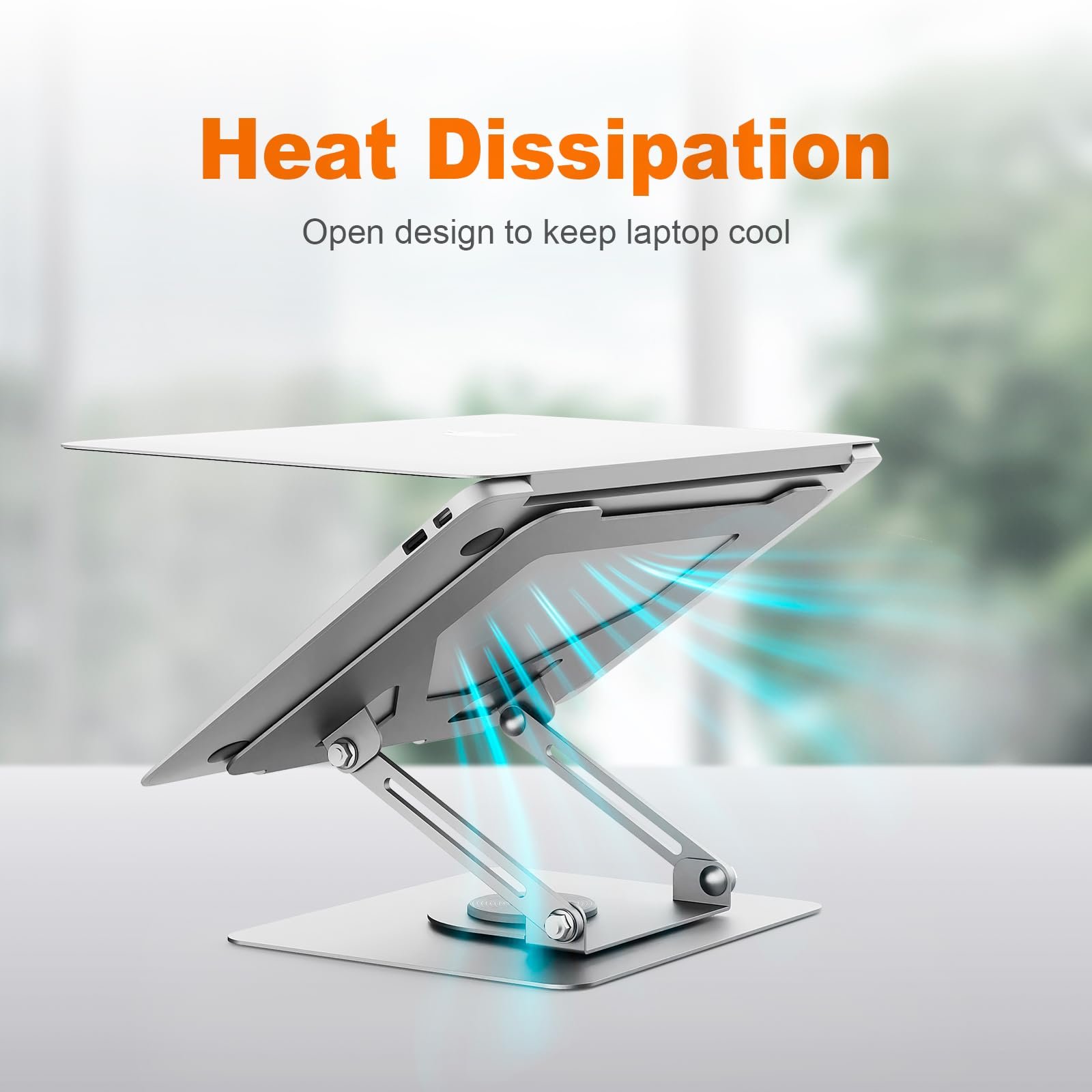 Підставка для ноутбука GRIFEMA, регульована по висоті та складна, основа з обертанням на 360 градусів, стабільна, вентильована та ергономічна, максимальне навантаження 6 кг, сумісна з MacBook Air/Pro, Dell, ноутбуками 11-17 дюймів, срібляста, фото №5