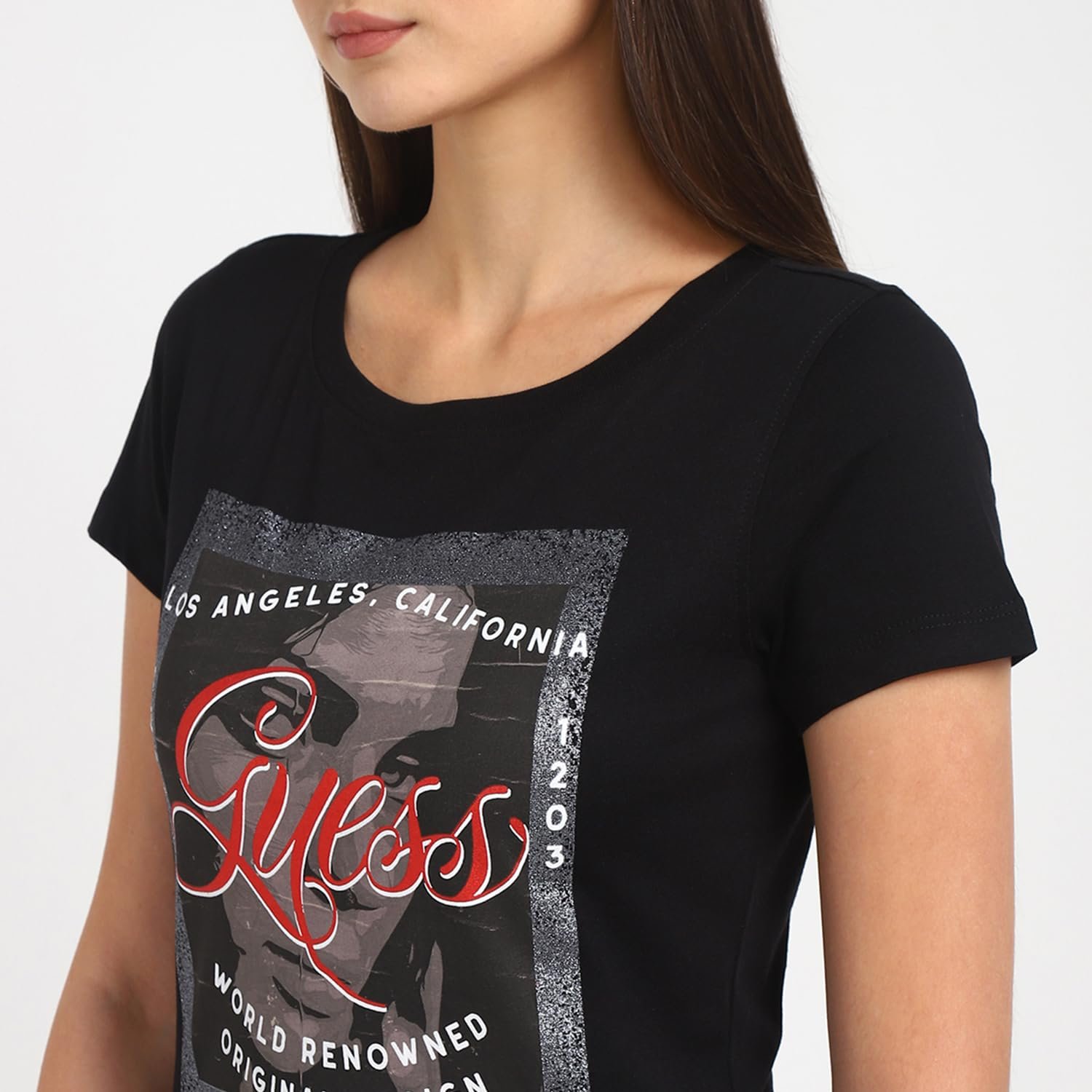 Жіноча футболка GUESS - Short Sleeve Crew Neck ADV Tee - Чорна - S, фото №8