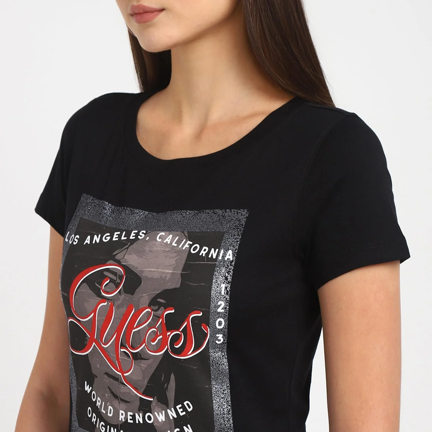 Футболка GUESS жіноча, з короткими рукавами, круглий виріз, ADV, Black GUESS Face Combo, Small, фото №8