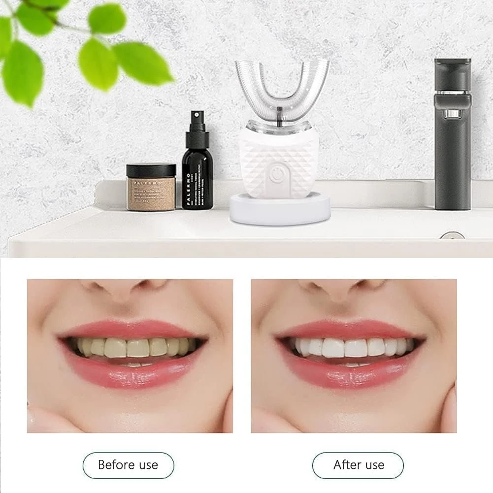 Электрическая ультразвуковая зубная щетка 360° Автоматическая U-образная Белая, фото №5