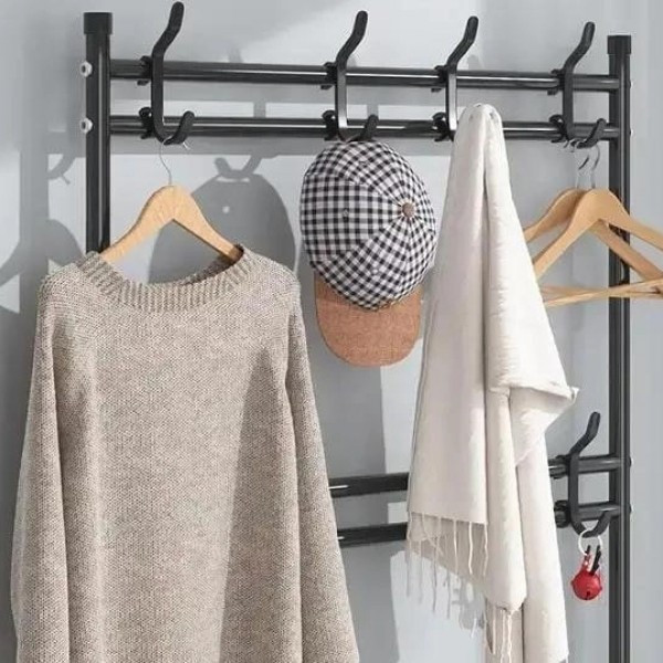 Вешалка для одежды в прихожую New simple floor clothes rack с полками обуви металл, фото №4