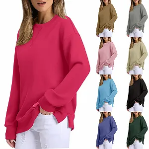 Свитшот NZYIHAO Женский Повседневный Однотонный Зимний С длинным Рукавом Круглый Вырез Джемпер С длинным Рукавом Топы без Капюшона Свободная Длинная Рубашка Мягкая Рубашка Туника Уличная одежда synthetic.ua - Фото 1