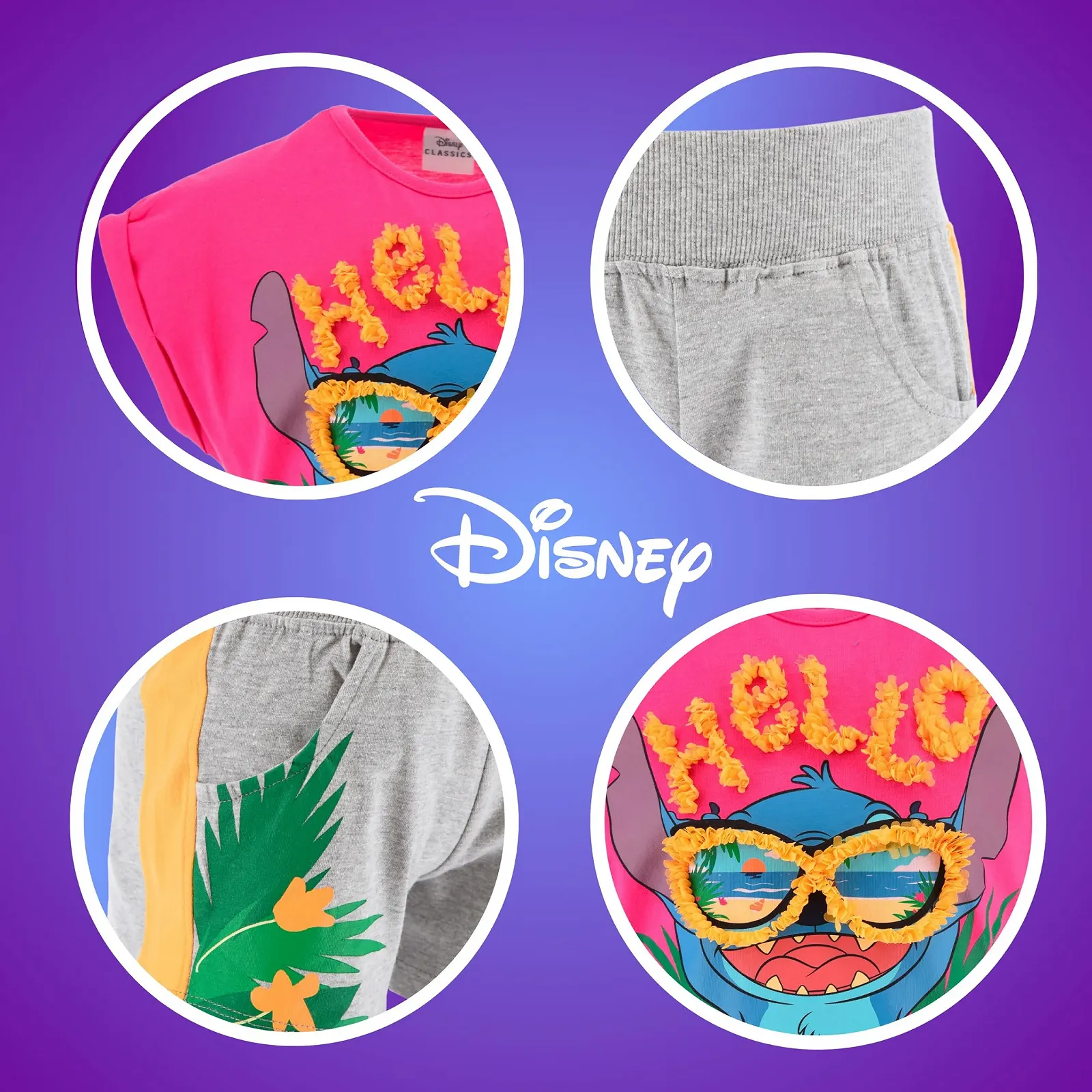 Комплект (футболка та шорти) Disney Stitch для дівчаток, м’який бавовняний, літній, фото №7 Комплект (футболка та шорти) Disney Stitch для дівчаток, м’який бавовняний, літній, фото №7