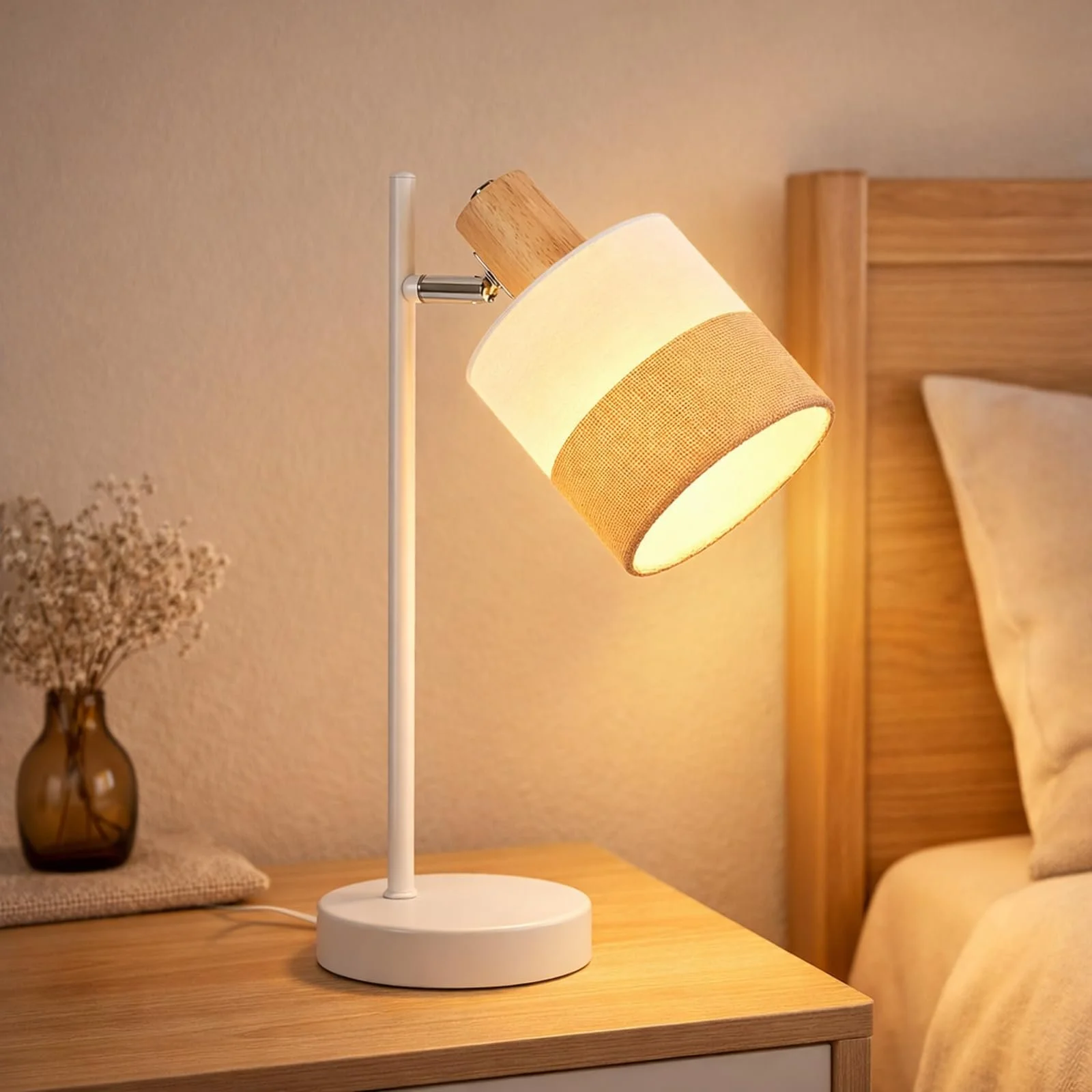 Настільна лампа CBJKTX E14 ретро дерево текстиль (без лампочки), фото №1