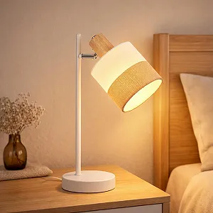 Настільна лампа CBJKTX E14 ретро дерево текстиль (без лампочки) - Фото 1