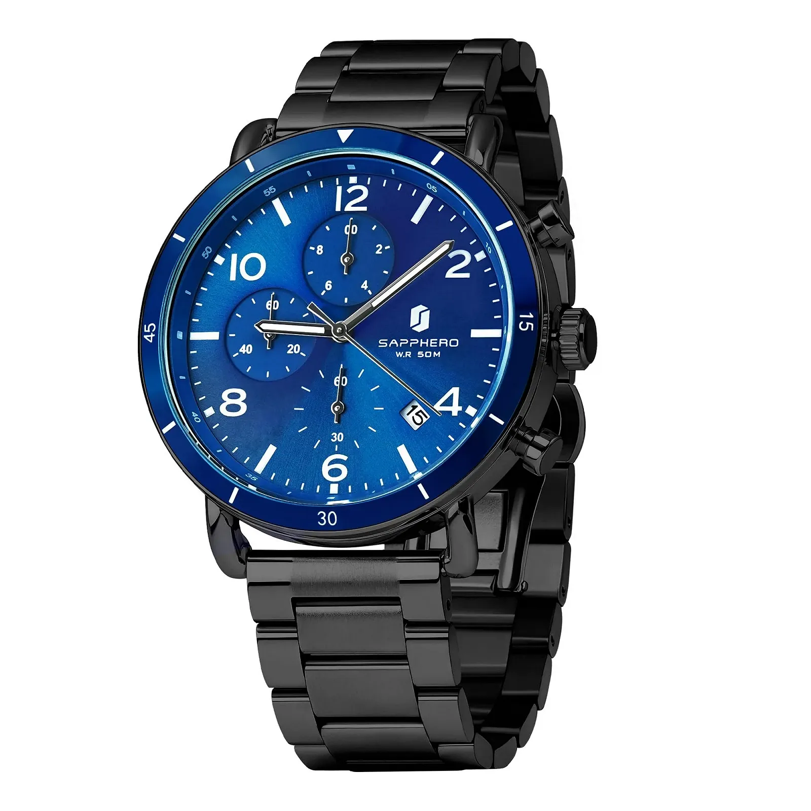 Часы SAPPHERO Мужской Хронограф Аналоговые Часы Кварцевые Дата Нержавеющая Сталь, фото №1 Часы SAPPHERO Мужской Хронограф Аналоговые Часы Кварцевые Дата Нержавеющая Сталь, фото №1