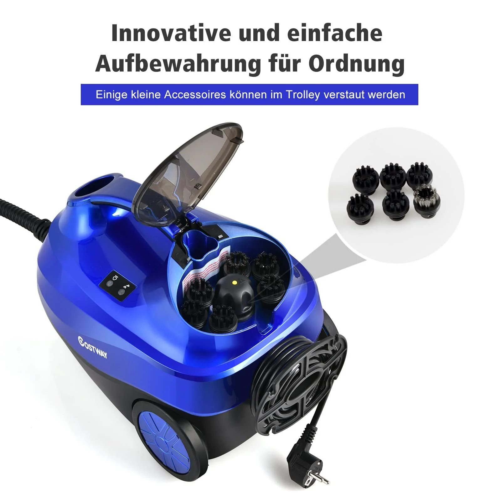 Пароочисник COSTWAY 2000 W 4 бар 1.5 л 108 °C Синій, фото №8