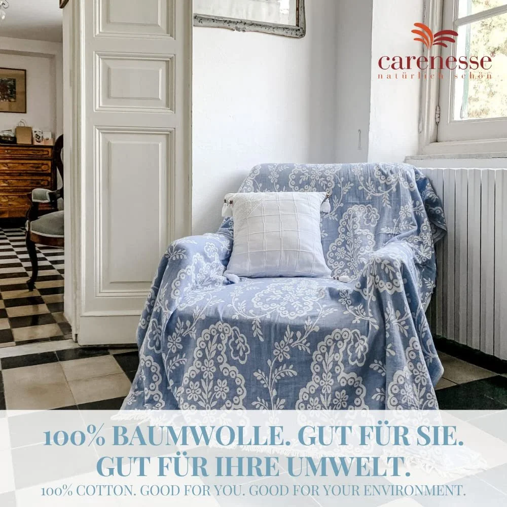 Покрывало жаккардовое Carenesse Односпальное Пейсли 150 x 200 см Синее, фото №6