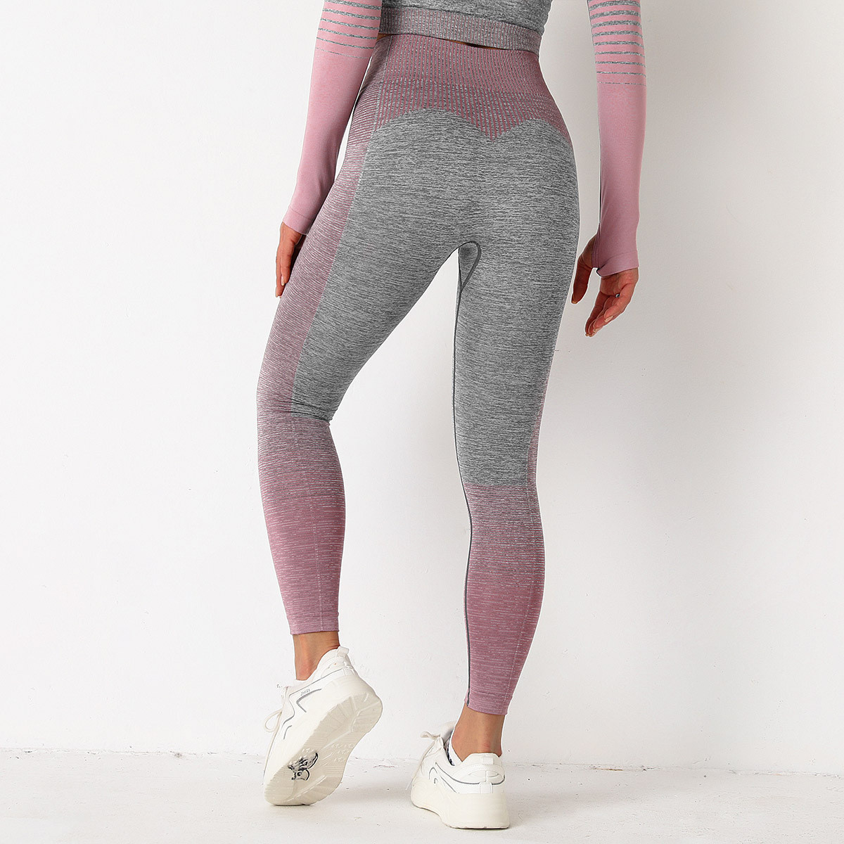 Леггинсы женские спортивные 9653 S серые с розовым, фото №7