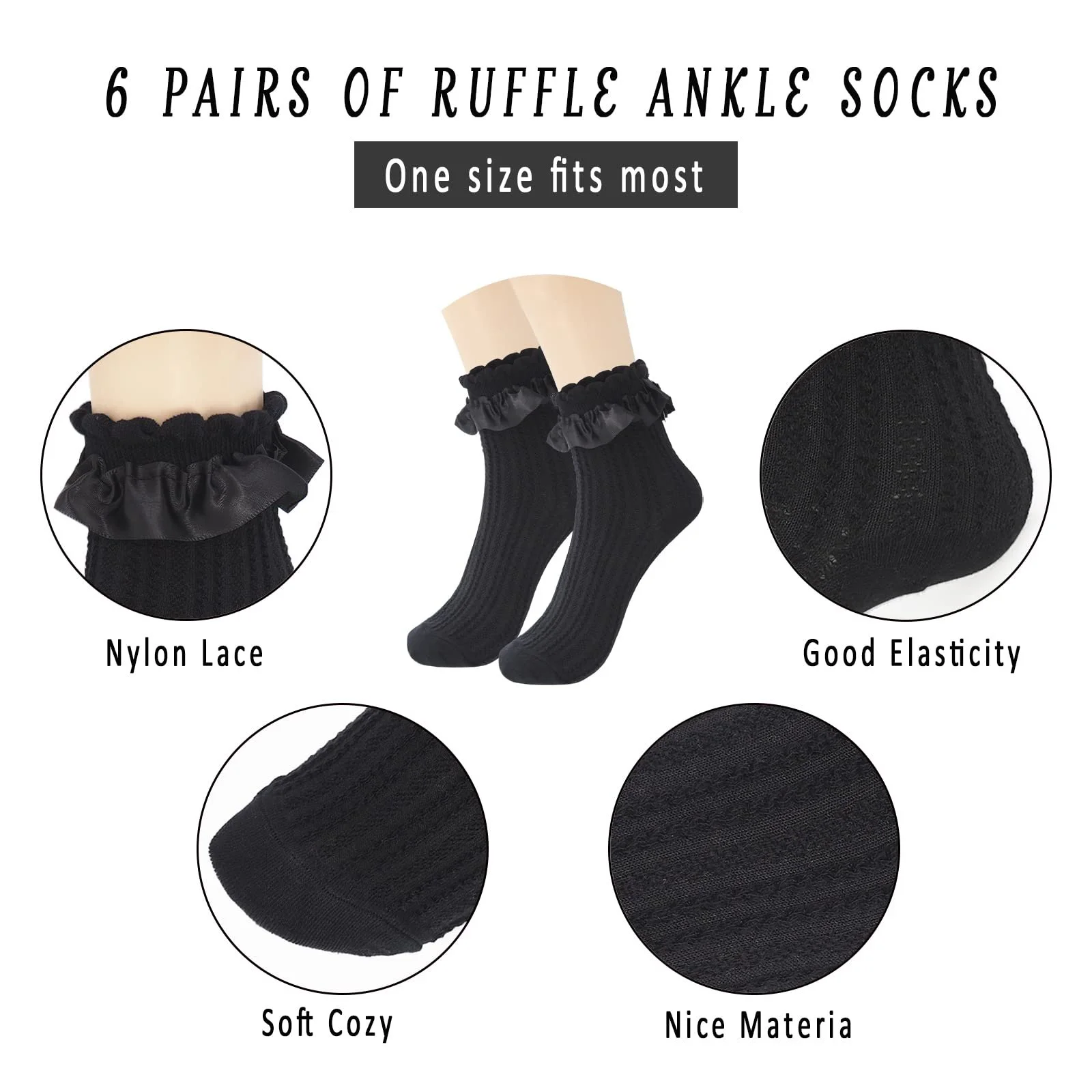 Шкарпетки жіночі Ankle Socks з мереживом та оборками, 6 пар, фото №2