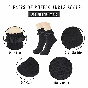 Женские носки Ankle Socks с кружевом и оборками, 6 пар, носки для платья принцессы, повседневные носки с оборками, носки Lolita, носки для униформы JK, черно-белые synthetic.ua - Фото 1