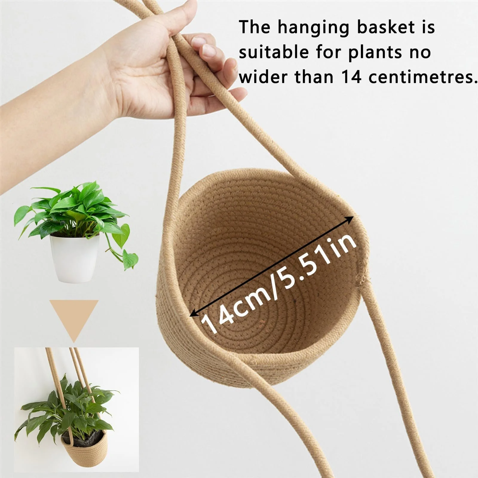 Підвісний кошик для рослин Cotton Rope 14 см, фото №2