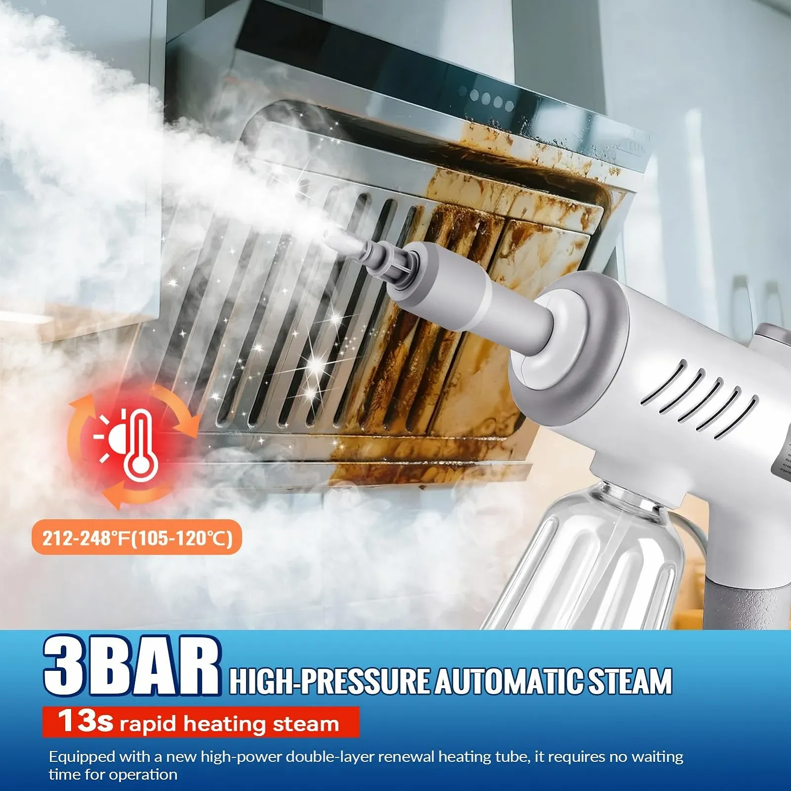 Ручний пароочисник 1500 Вт 8 аксесуарів 500 мл 3 бар, фото №3