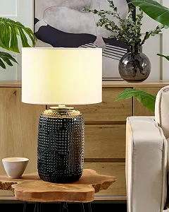 Настільна лампа Beliani Mussel Керамічна основа Білий абажур Темно-синя synthetic.ua - Фото 1