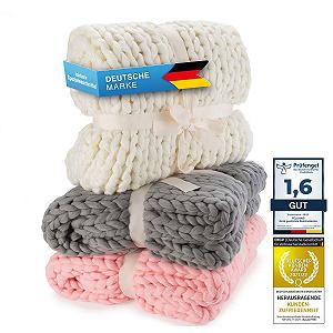 Вязаный Плед Feluna Крупный вязаный плед из шерсти для гостиной и спальни (Цвет слоновой кости) - Фото 1