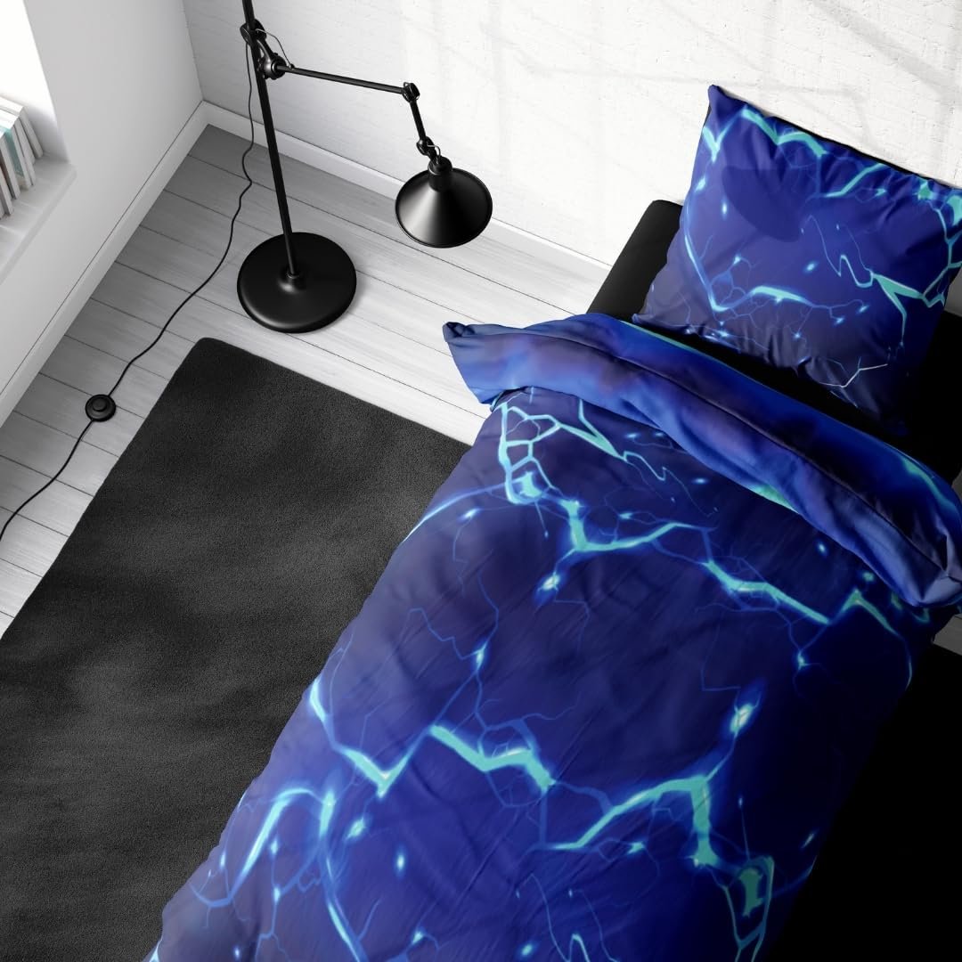 Комплект Постельного Белья MTOnlinehandel Gaming 135 x 200 см + 80 x 80 см, 100% Хлопок, 3D Эффект, Lava Neon Gamer Merch (Bluelight), фото №5
