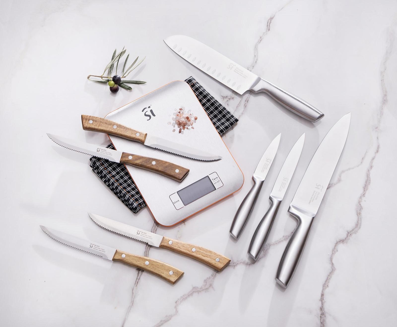 Нож для мяса San Ignacio Compact, 4 шт, нержавеющая сталь, матовая отделка лезвия, деревянная ручка акации, набор Chuletero, фото №4