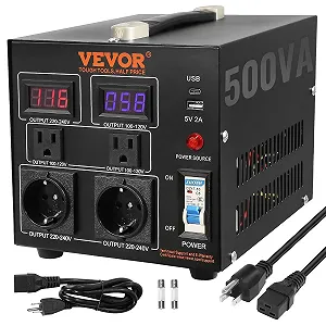 Трансформатор напряжения VEVOR SV-500VA / 500 Вт / 15 A / AC 110/220 В / 5 В USB / Черный - Фото 1