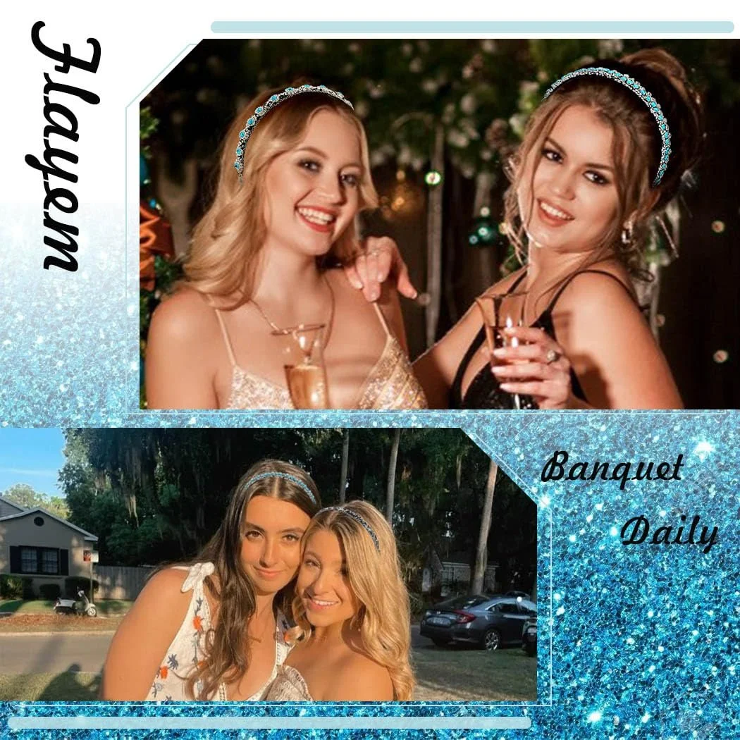 Обруч для волосся зі стразами Glitter Blue Crystal Тонкий, фото №7