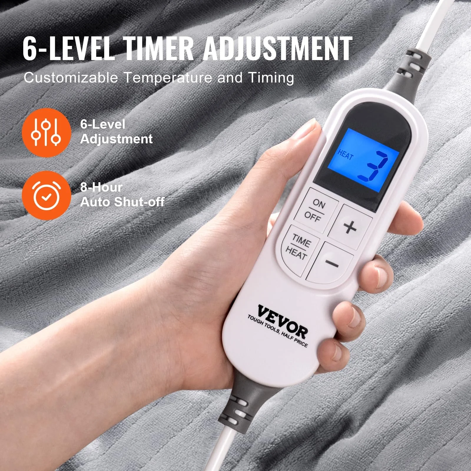 Електрична ковдра VEVOR Queen Size, 180 x 200 см, сіра, фото №4