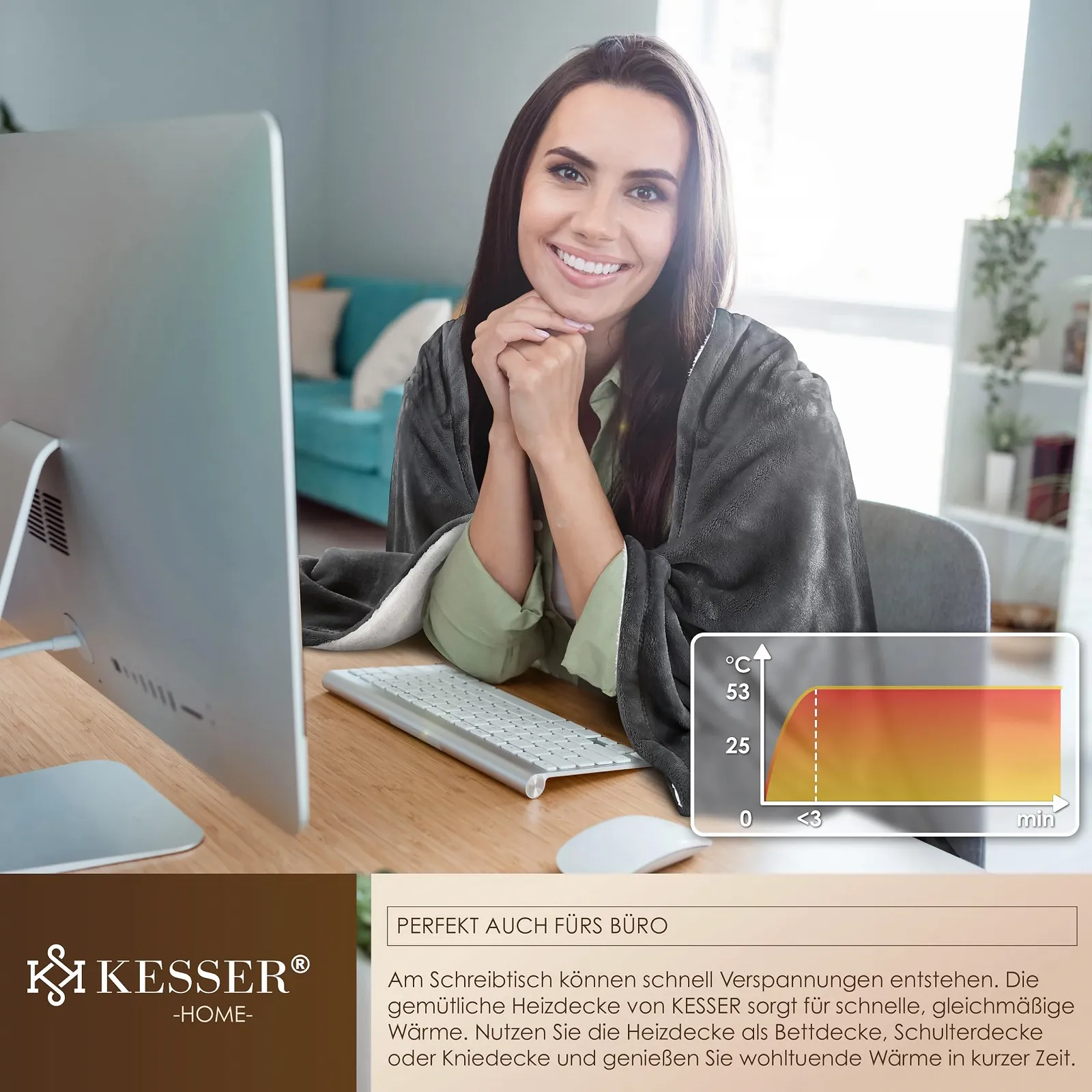 Електрична ковдра KESSER 180 x 130 см Двостороння, фото №9