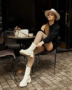 Бежеві зимові панчохи вище коліна з вовни мериноса для дівчини synthetic.ua - Фото 1