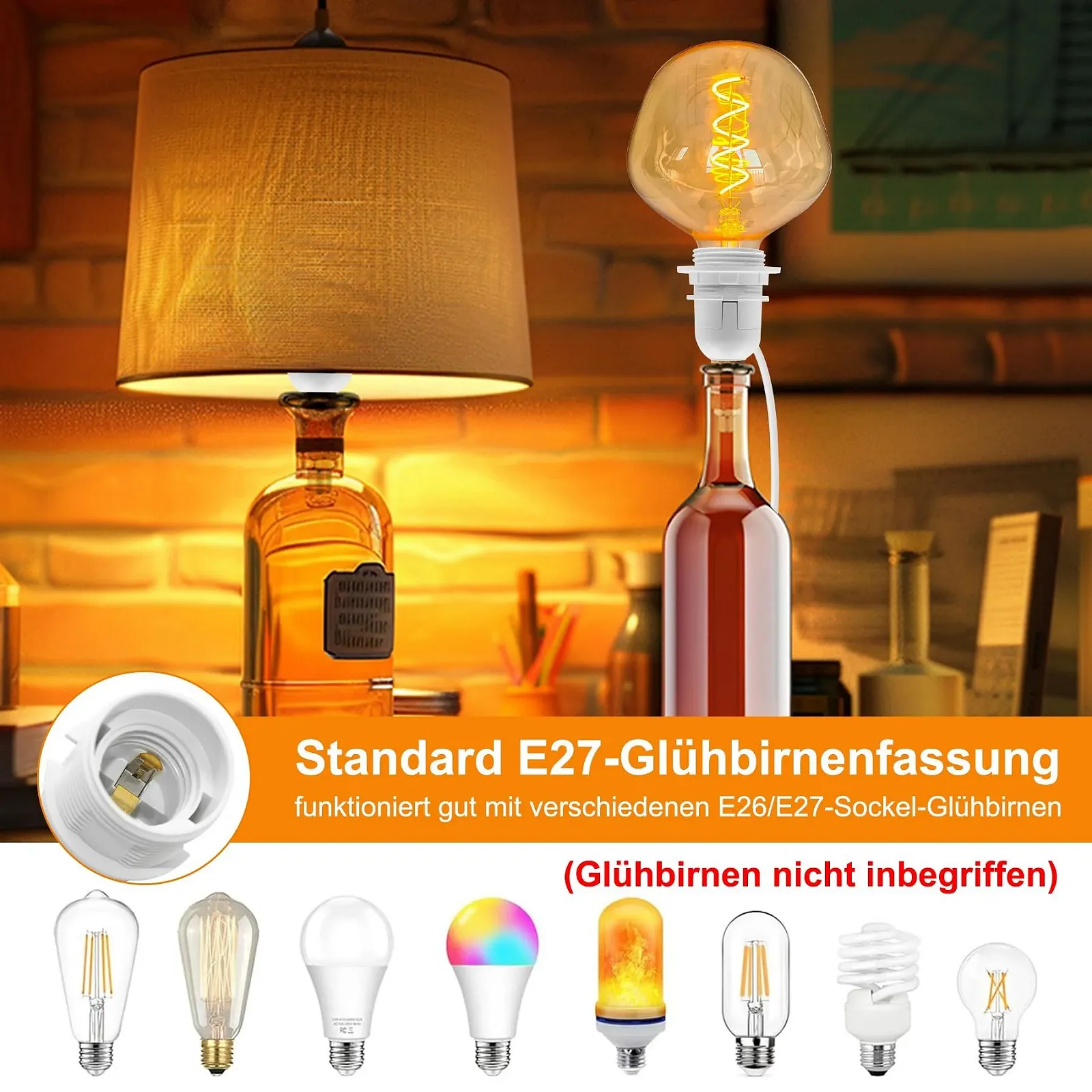 Тримач для ламп для пляшок E27 білий патрон з вимикачем та кабелем 240 см 3 типи пробок, фото №5