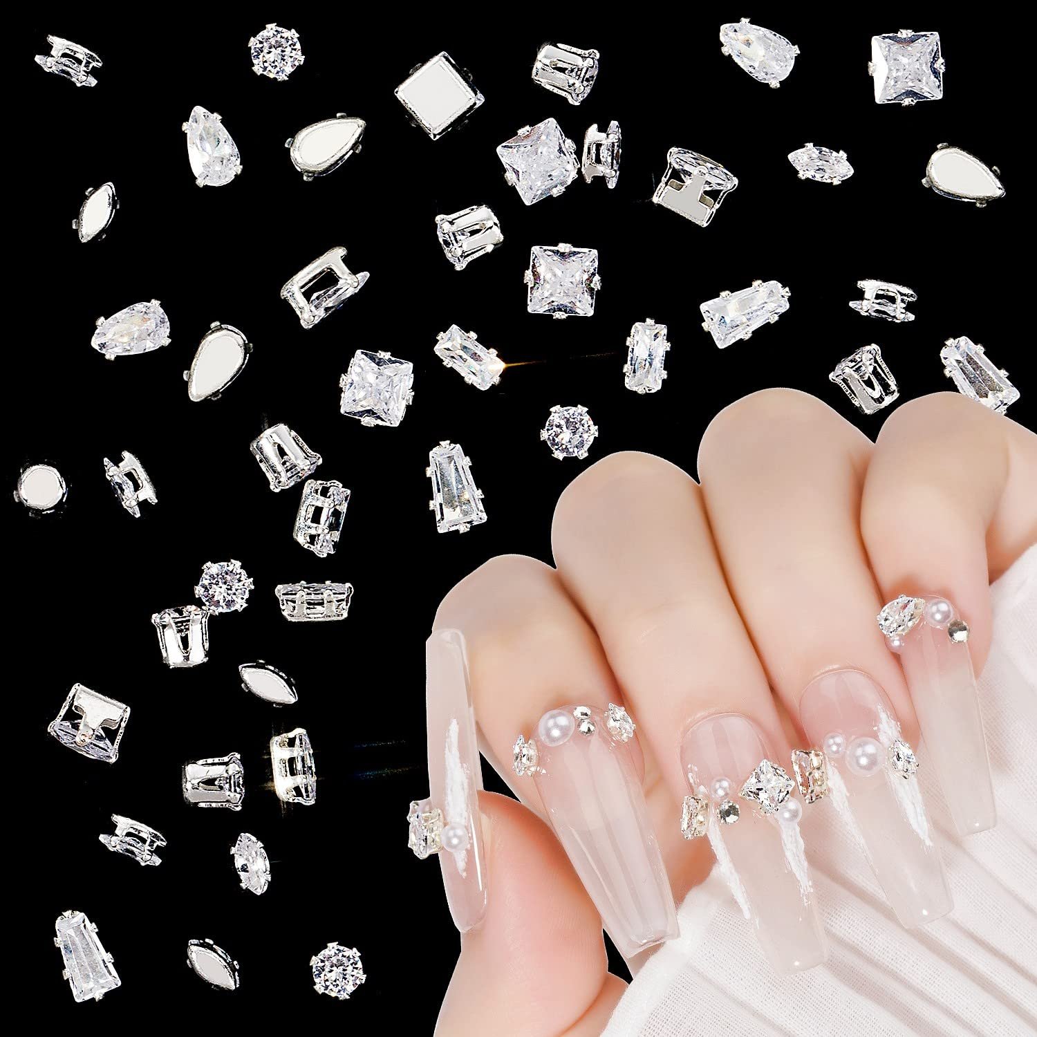 Подвеска для дизайна ногтей Серебряная Cubic Zirconia Металл Кристалл Ювелирные изделия Бриллианты для декора ногтей 3D, фото №5