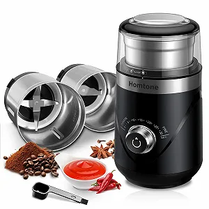 Купить Кофемолка электрическая Homtone с таймером, регулируемым уровнем помола, двумя съемными контейнерами из нержавеющей стали 70 г, тихая 63 дБ - Фото 1 Кофемолка электрическая Homtone с таймером, регулируемым уровнем помола, двумя съемными контейнерами из нержавеющей стали 70 г, тихая 63 дБ - Фото 1