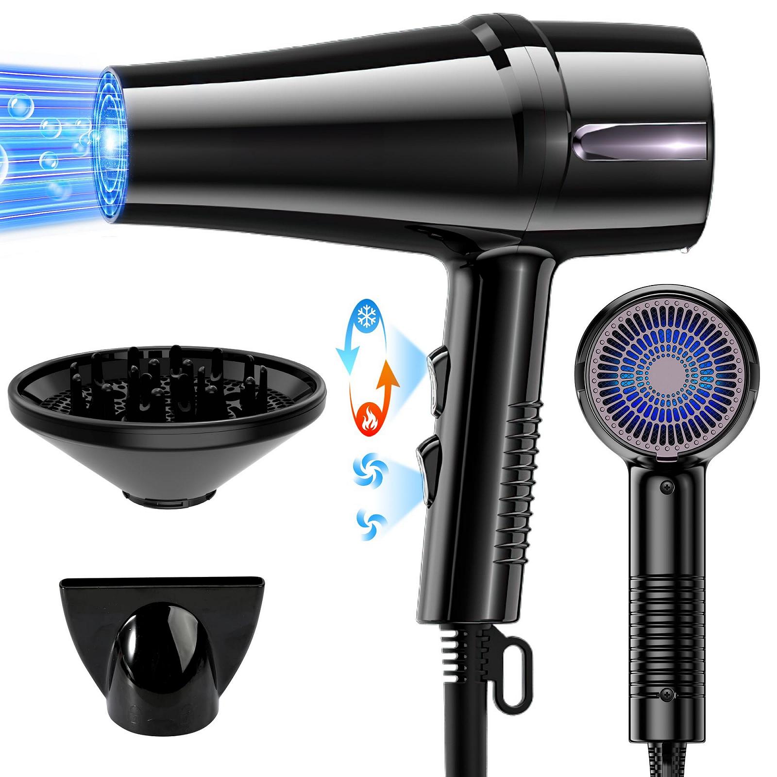 Фен OYLCDI Professional Ion, 2400 Вт, с диффузором и насадкой-концентратором, черный, фото №1