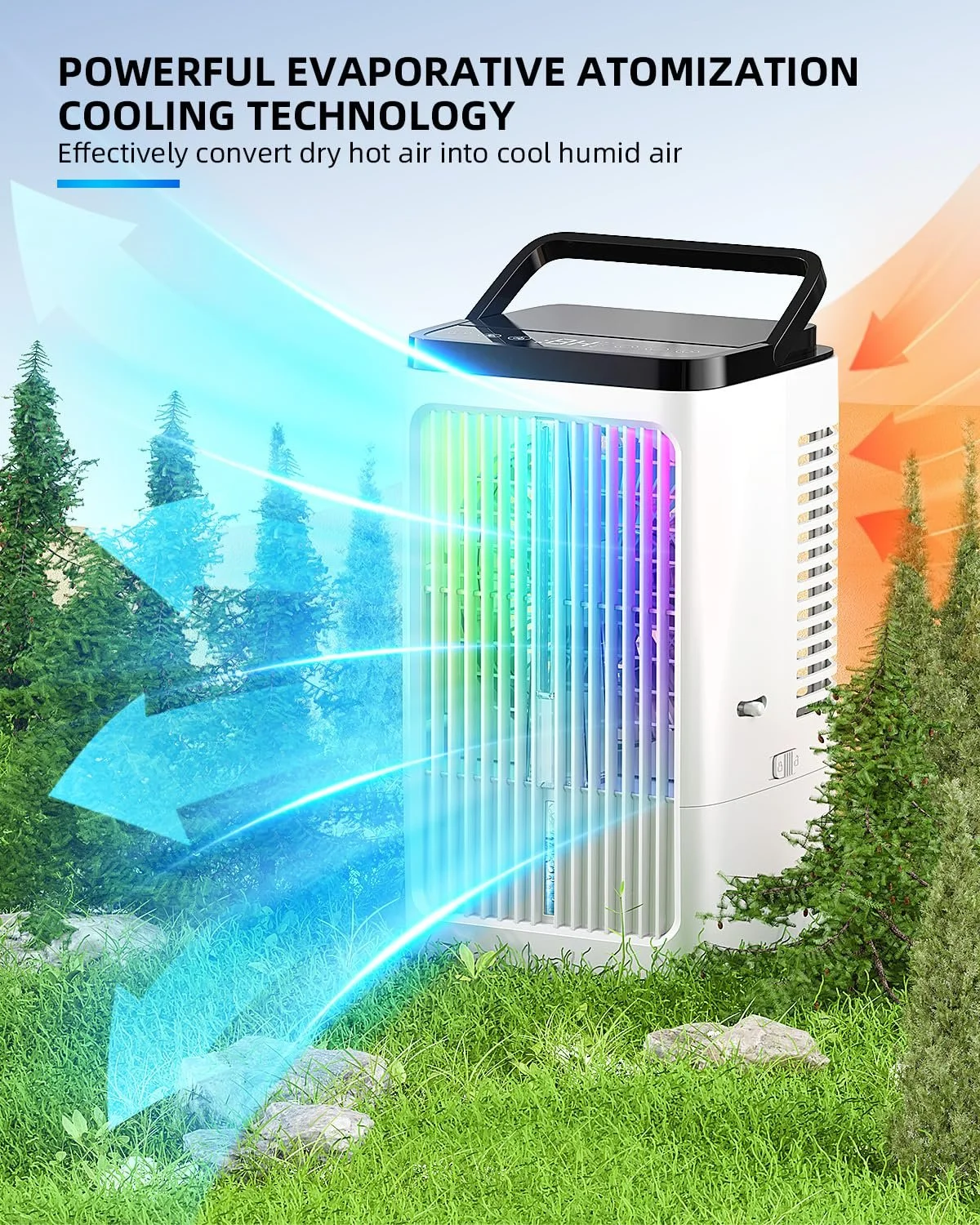 Портативный кондиционер 1500 мл 4 скорости 7 цветов LED 1-8 часов таймер, фото №4