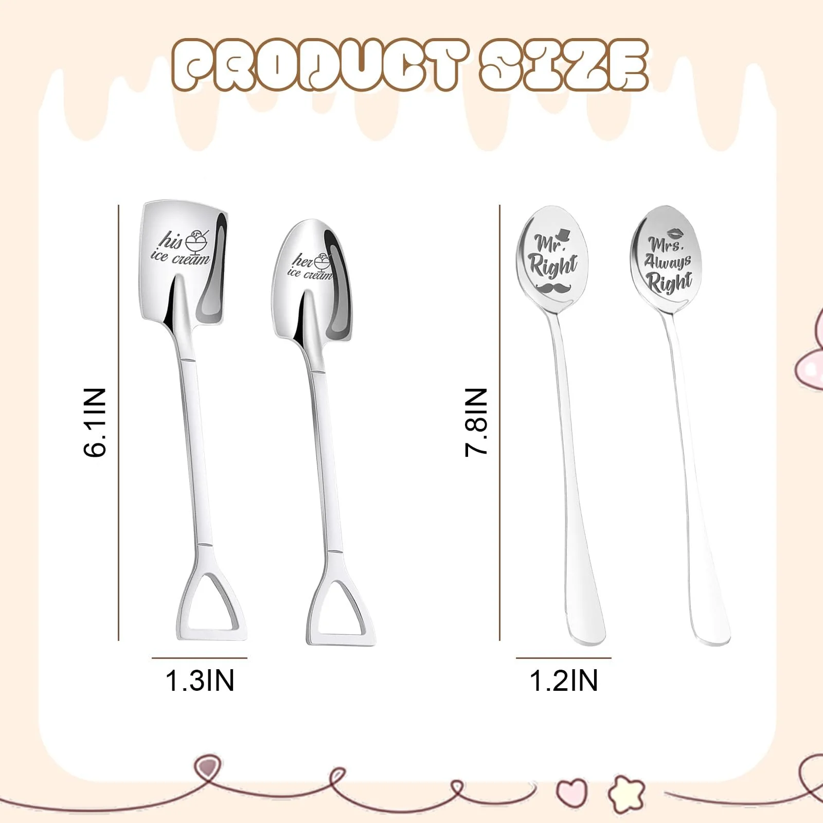 Ложка Кавова ложка Two Pairs of Coffee Spoons Engraved Coffee Spoon Міцна і довговічна, фото №2