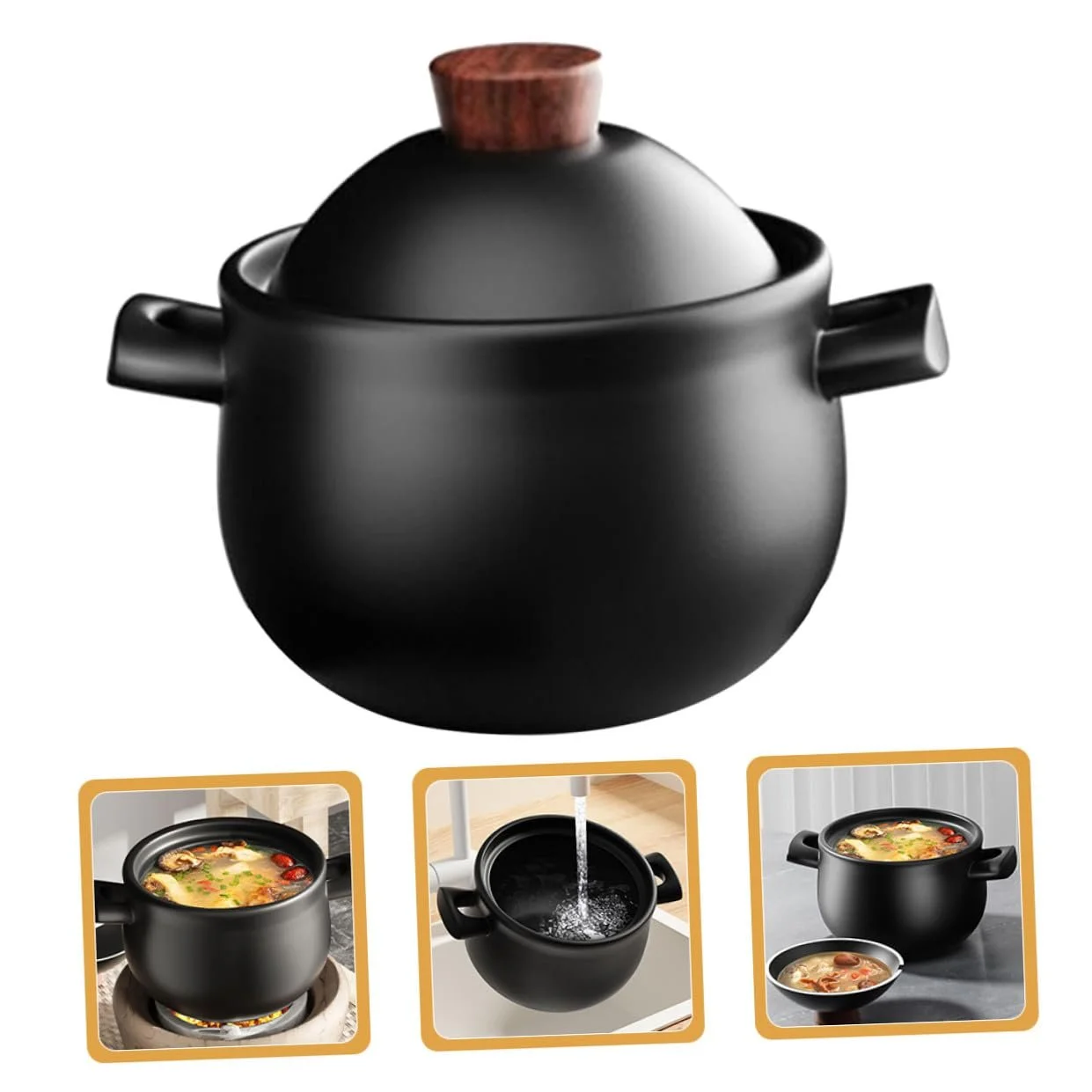 Кастрюля-горшок для запекания большой емкости термостойкая с антипригарным покрытием для газовой плиты с крышкой, фото №8