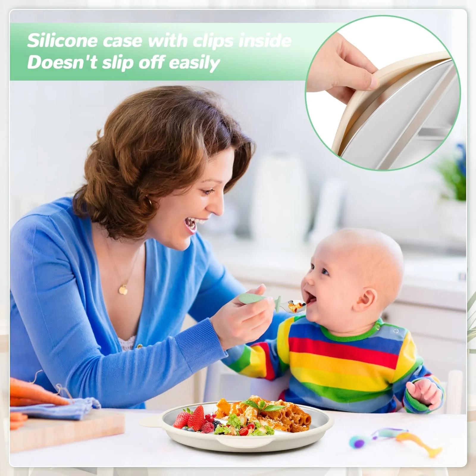 Набір дитячого посуду з нержавіючої сталі (2 шт) з присоскою, тарілки, ложки, виделки зі знімним силіконовим чохлом для дітей, фото №6 Набір дитячого посуду з нержавіючої сталі (2 шт) з присоскою, тарілки, ложки, виделки зі знімним силіконовим чохлом для дітей, фото №6