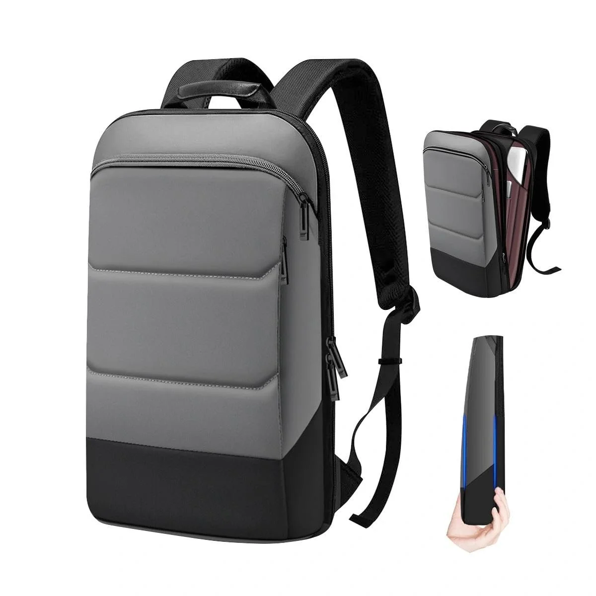 Рюкзак для ноутбука ZINZ Slim & Expandable 17 дюймів антикрадій водонепроникний Grey & Black Edge, фото №1 Рюкзак для ноутбука ZINZ Slim & Expandable 17 дюймів антикрадій водонепроникний Grey & Black Edge, фото №1