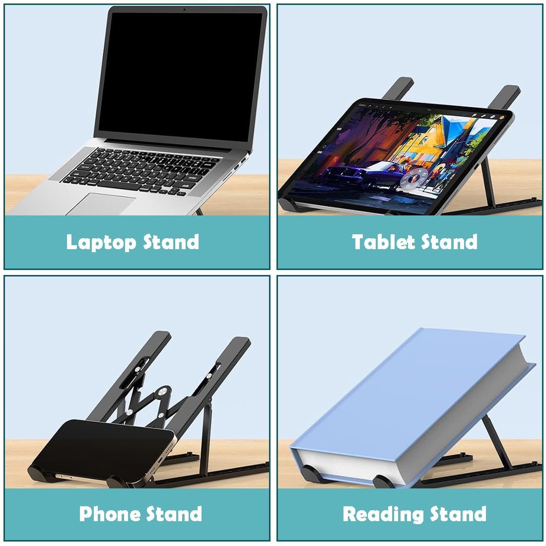 Підставка для ноутбука з 8 регульованими рівнями, нековзна з пластику та силікону, сумісна з Air Pro, HP, 10 - 15.6 дюймів, фото №5