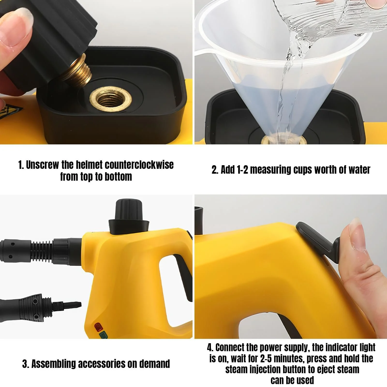 Ручной пароочиститель 1000 W 3.0 Bar 350 ml с 9 аксессуарами для дома и автомобиля, фото №6