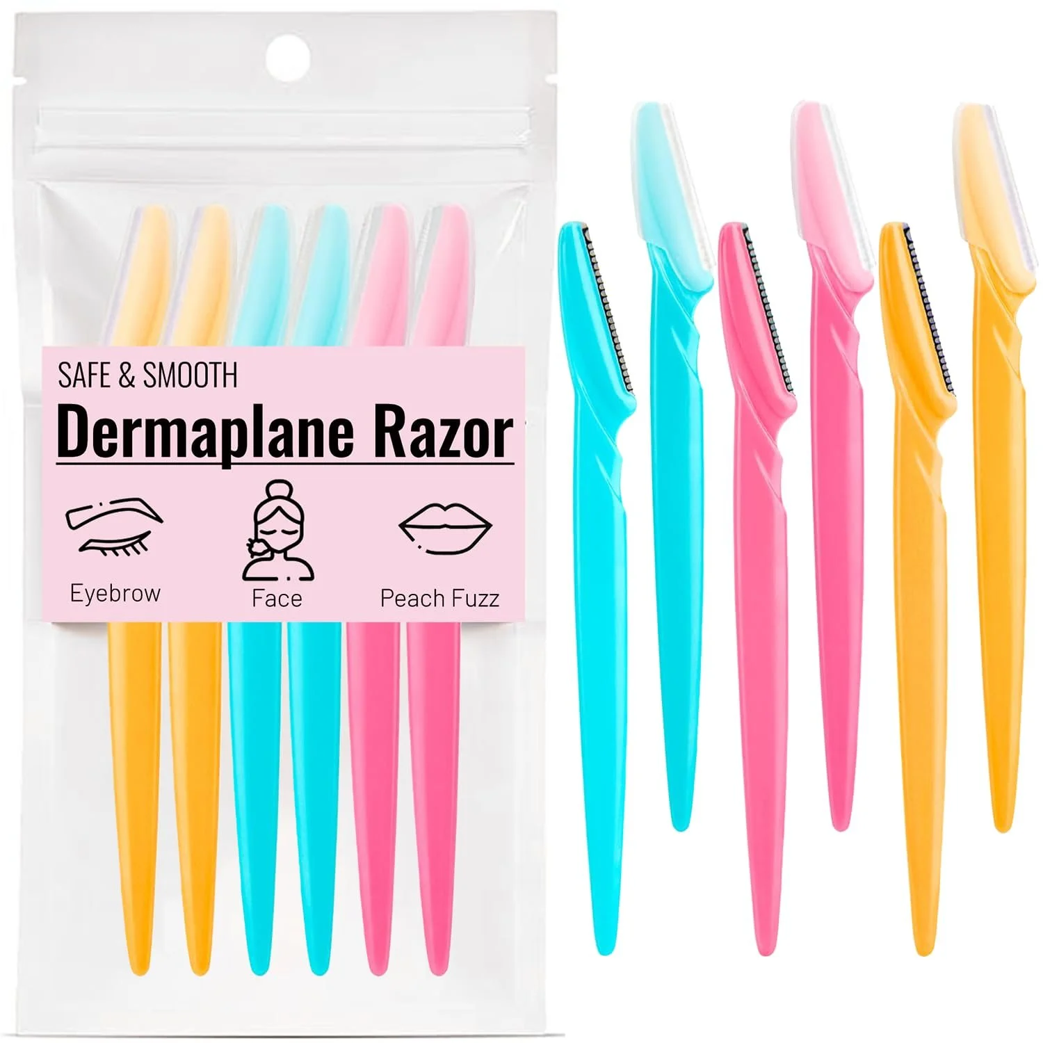 Бритвы для лица и бровей Pack of 6 Набор 6 шт. Dermaplaning Tool Blue, Pink, Yellow, фото №1 Бритвы для лица и бровей Pack of 6 Набор 6 шт. Dermaplaning Tool Blue, Pink, Yellow, фото №1