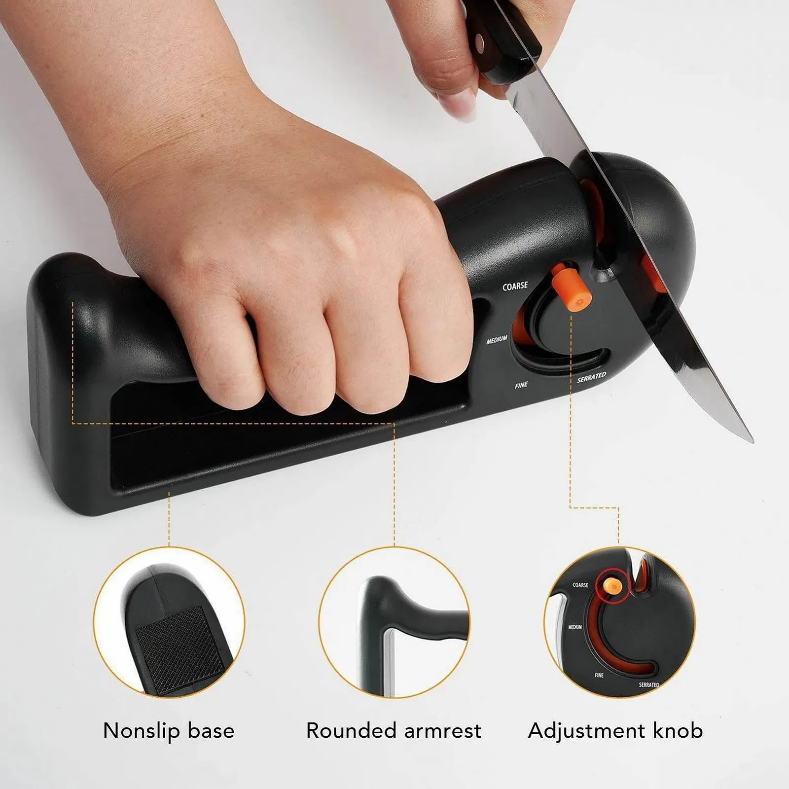 Точило для ножів TOPINCN 4-Level Adjustable ручна 4-рівнева Помаранчева, фото №4